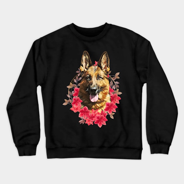 German Shepherd With Floral Crewneck Sweatshirt by Luna Illustration